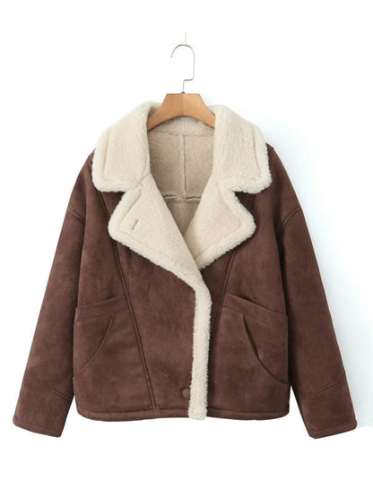 Lamb Wool Jackets- Winter Luxe Faux Lamb Wool Lapel Jacket- - IndioGear Clothing and Gear