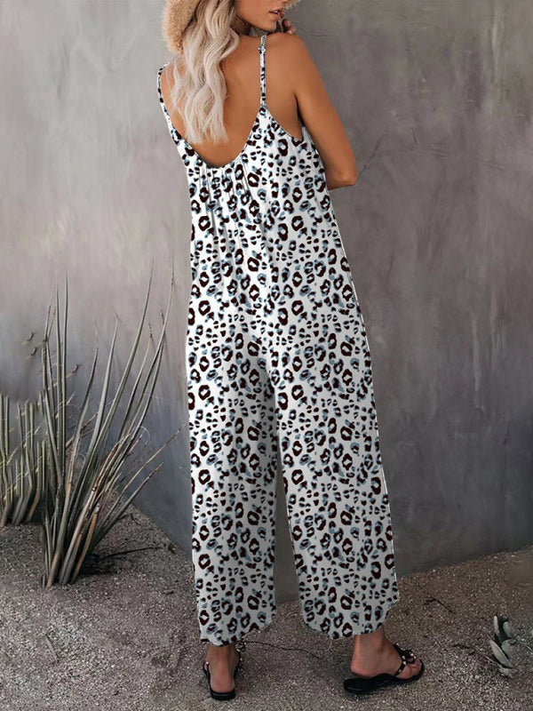 - Leopard Print Cami Wide-Leg Jumpsuit for Women- - IndioGear Fashion and Gear