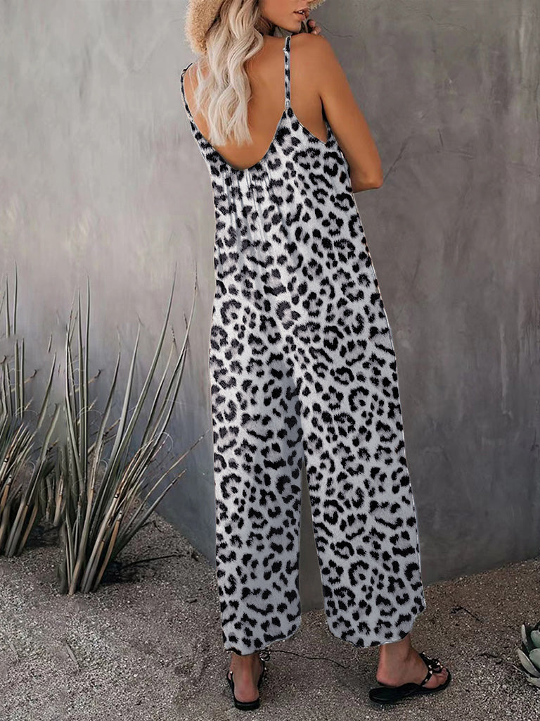 - Leopard Print Cami Wide-Leg Jumpsuit for Women- - IndioGear Fashion and Gear