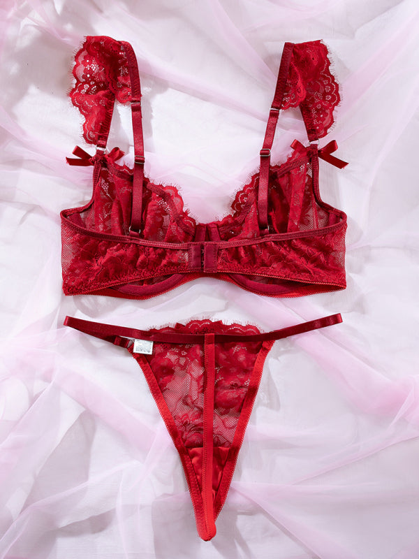 Lingerie en dentelle chic | Ensemble soutien-gorge à armatures et culotte à string