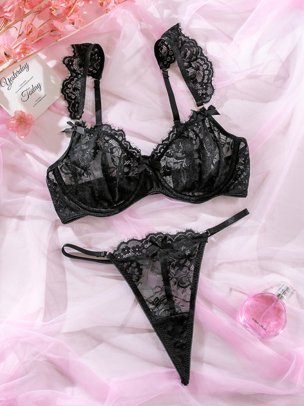 Lingerie en dentelle chic | Ensemble soutien-gorge à armatures et culotte à string