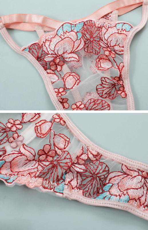 Lingerie- Floral Women's Lace Lingerie - Embroidered Bra and G-String- - IndioGear Fashion and Gear