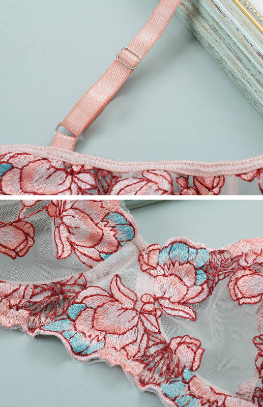 Lingerie- Floral Women's Lace Lingerie - Embroidered Bra and G-String- - IndioGear Fashion and Gear