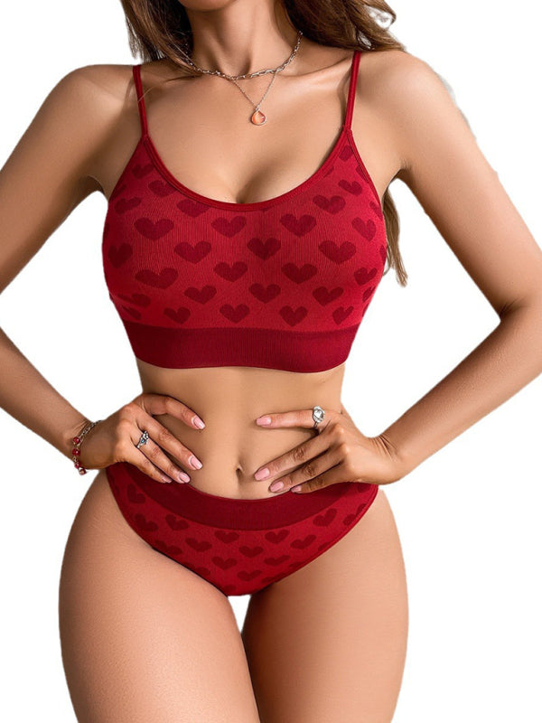 Lingerie- Heart Print Lounge Lingerie Set | Sporty Bra and Panty- Chuzko Women Clothing