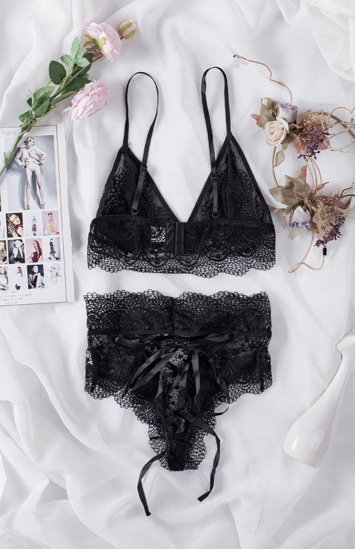 Lingerie- Lace 2 Piece Bralette and High Waisted Lace-Up Panty - Lingerie Duo- - IndioGear Fashion and Gear