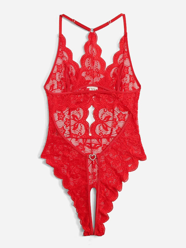 Lingerie- Lace Cutout Plunge Bodysuit Lingerie- - IndioGear Clothing and Gear