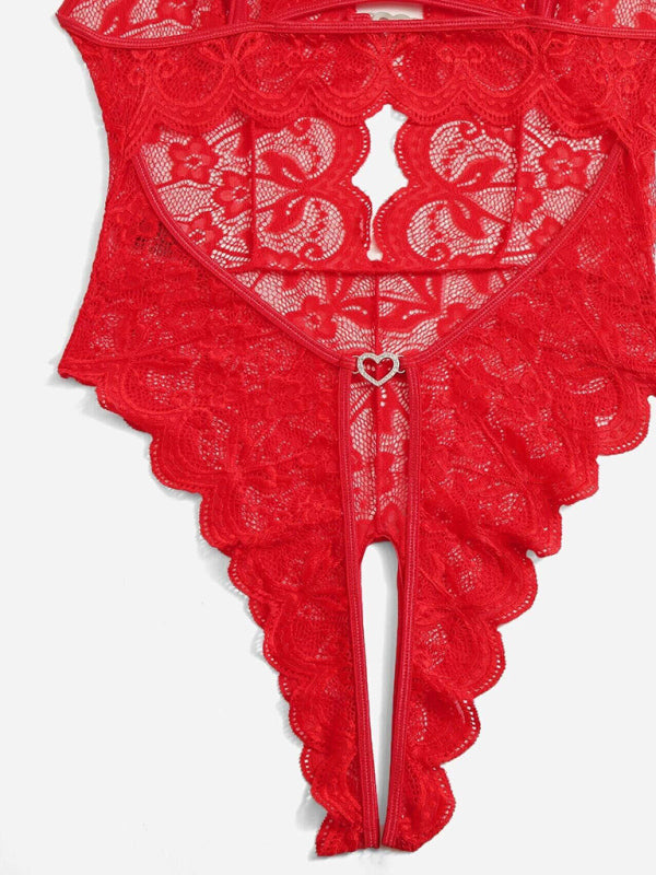 Lingerie- Lace Cutout Plunge Bodysuit Lingerie- - IndioGear Clothing and Gear