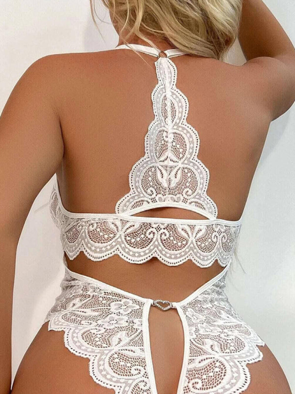 Lingerie- Lace Cutout Plunge Bodysuit Lingerie- - IndioGear Clothing and Gear