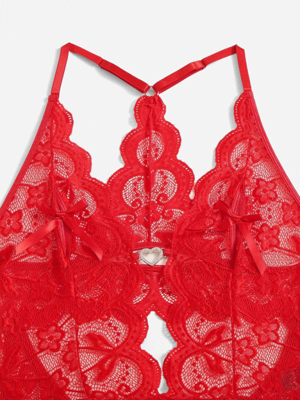 Lingerie- Lace Cutout Plunge Bodysuit Lingerie- - IndioGear Clothing and Gear