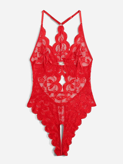 Lingerie- Lace Cutout Plunge Bodysuit Lingerie- - IndioGear Clothing and Gear