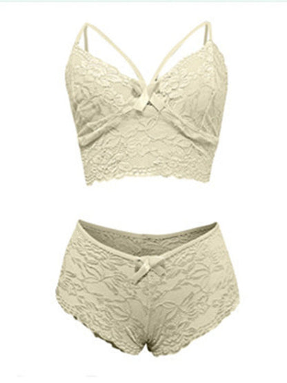 Spitzen-Dessous-Blumenanzug mit Bralette-BH und Boyshorts-Höschen