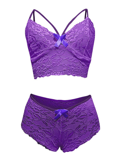 Spitzen-Dessous-Blumenanzug mit Bralette-BH und Boyshorts-Höschen