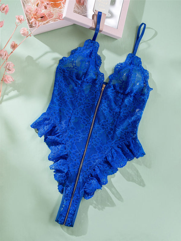 Body lingerie | Teddy une pièce zippé en dentelle à volants