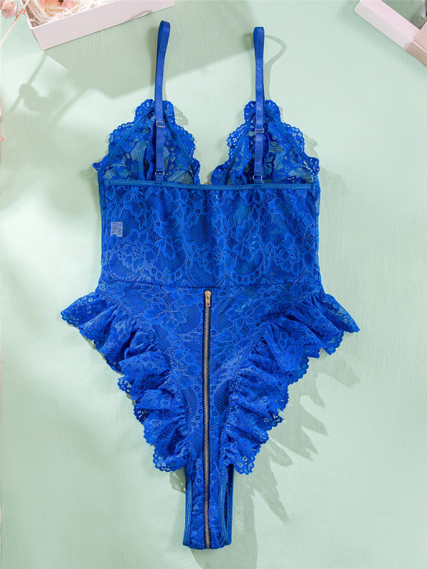 Body lingerie | Teddy une pièce zippé en dentelle à volants