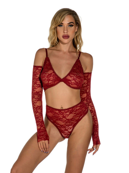 Lingerie Outfit- Celebrating Love with 3-Pc Lingerie for Romantic Occasions- Dark Red- IndioGear Clothing and Gear