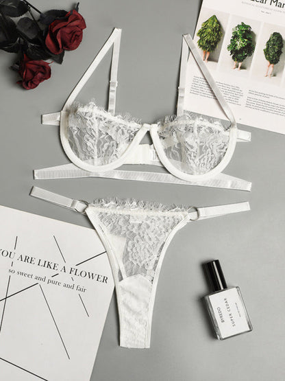 Lingerie Outfit- See-Through Lace Bra and Thong Set for Wedding Nights- - IndioGear Clothing and Gear