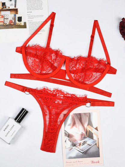 Lingerie Outfit- See-Through Lace Bra and Thong Set for Wedding Nights- - IndioGear Clothing and Gear