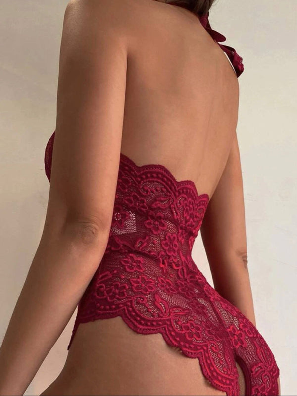 Lingerie- See-Through Bodysuit Lingerie - Lace Cutout Teddy- - IndioGear Clothing and Gear