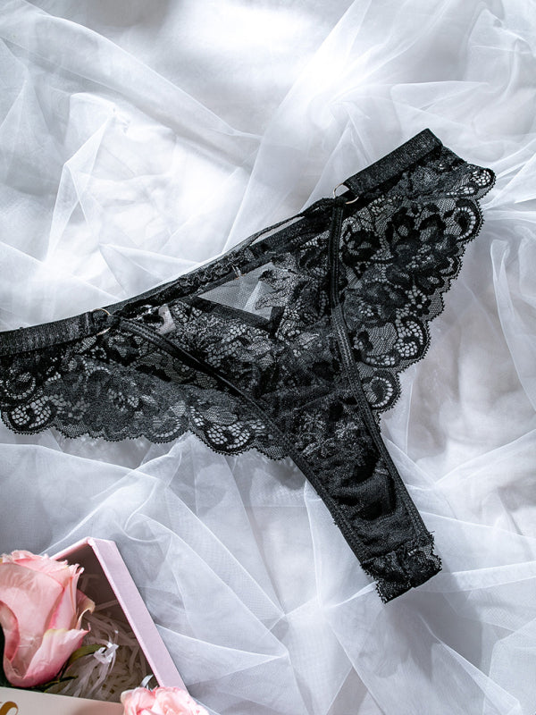 Duo de lingerie en dentelle florale transparente - Soutien-gorge et culotte à armatures