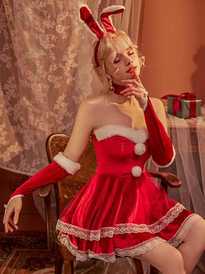 Lingerie Set- Santa's Secret: 6-Piece Velvet Dress Set Christmas Outfit- - IndioGear Clothing and Gear