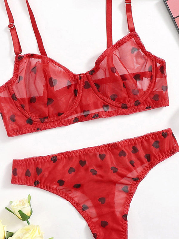 Lingerie Set- See-Through Lace Lingerie for Intimate Love Evenings- Red- IndioGear Clothing and Gear