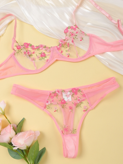 Lingerie Set- Sheer Embroidered Lace Bra and Thong Set for Intimate Love Celebrations- - IndioGear Clothing and Gear