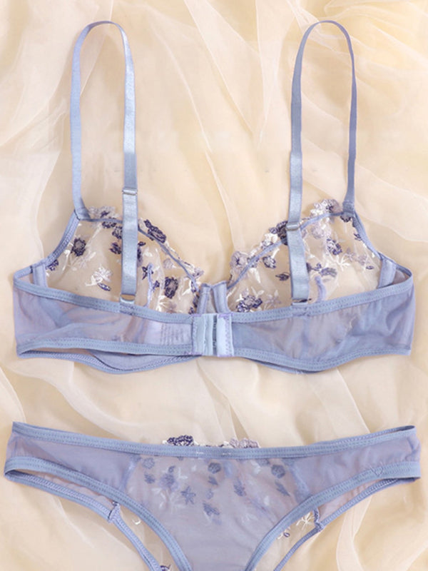 Lingerie Set- Sheer Embroidered Lace Bra and Thong Set for Intimate Love Celebrations- - IndioGear Clothing and Gear