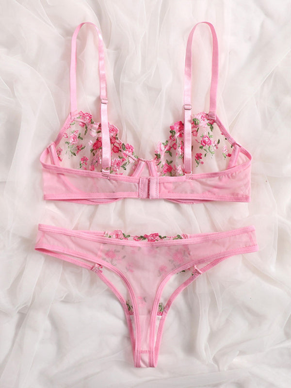 Lingerie Set- Sheer Embroidered Lace Bra and Thong Set for Intimate Love Celebrations- - IndioGear Clothing and Gear