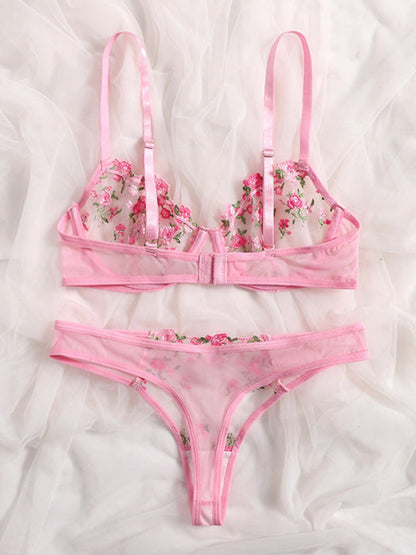 Lingerie Set- Sheer Embroidered Lace Bra and Thong Set for Intimate Love Celebrations- - IndioGear Clothing and Gear