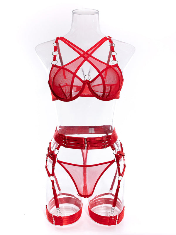 Lingerie outfit- Romantic Evenings with a 3-Piece Lingerie Set - Bra, G-String & Garter Belt Set- - IndioGear Clothing and Gear