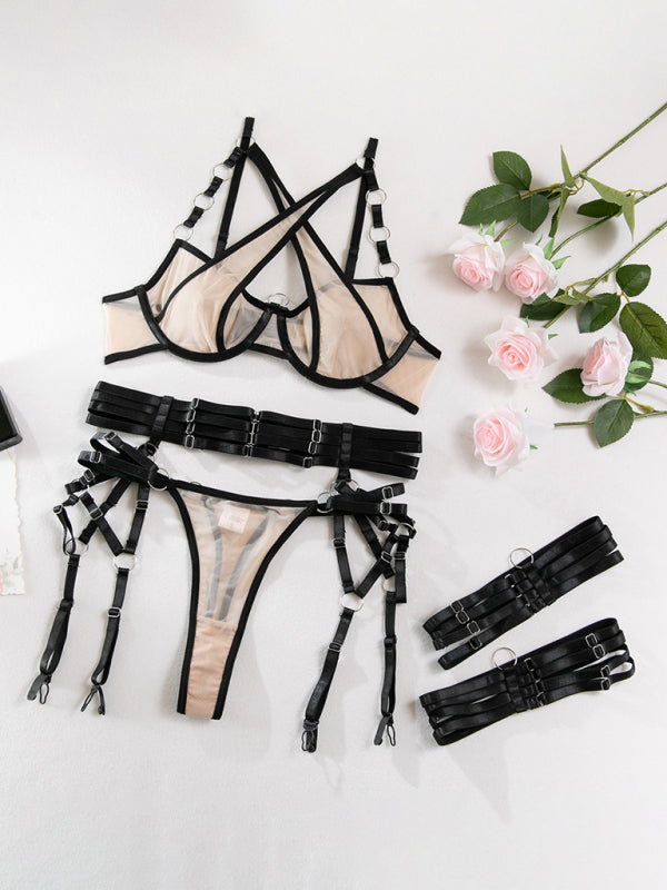 Lingerie outfit- Romantic Evenings with a 3-Piece Lingerie Set - Bra, G-String & Garter Belt Set- - IndioGear Clothing and Gear