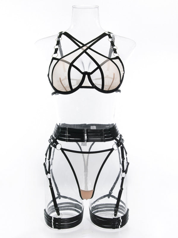 Lingerie outfit- Romantic Evenings with a 3-Piece Lingerie Set - Bra, G-String & Garter Belt Set- - IndioGear Clothing and Gear