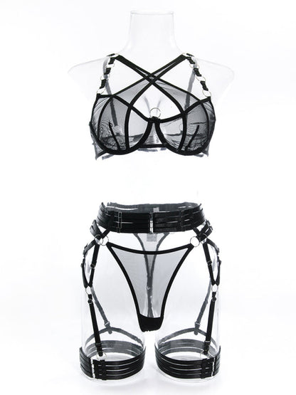 Lingerie outfit- Romantic Evenings with a 3-Piece Lingerie Set - Bra, G-String & Garter Belt Set- - IndioGear Clothing and Gear