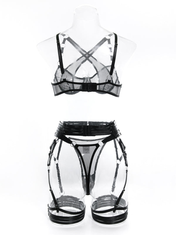 Lingerie outfit- Romantic Evenings with a 3-Piece Lingerie Set - Bra, G-String & Garter Belt Set- - IndioGear Clothing and Gear