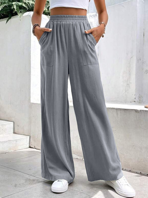 Loose Pants- Smocked Waist Solid Pants for Women's Lounge Wear- Grey- IndioGear Fashion and Gear