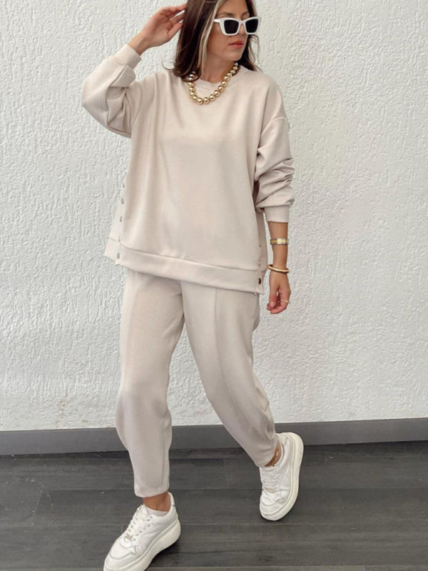 Lounge Paire de sweat-shirt et pantalons de survêtement à boutons latéraux