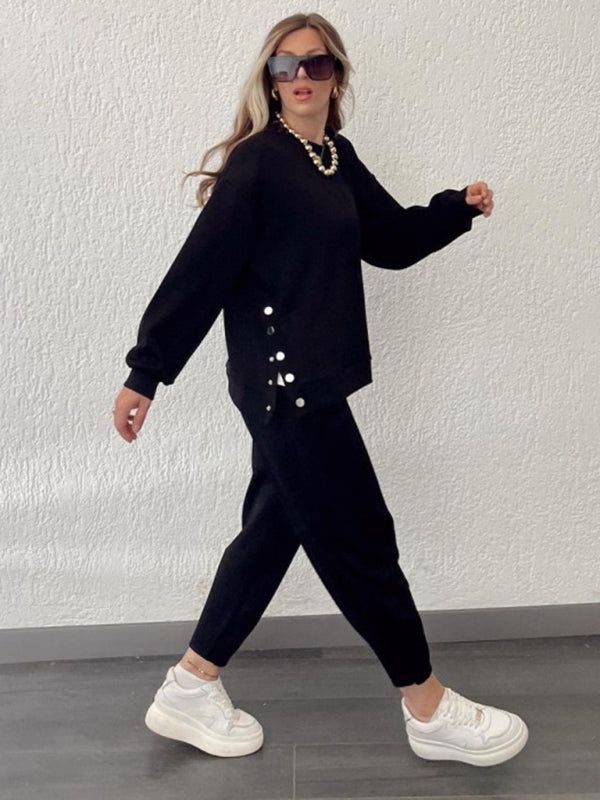 Lounge Paire de sweat-shirt et pantalons de survêtement à boutons latéraux