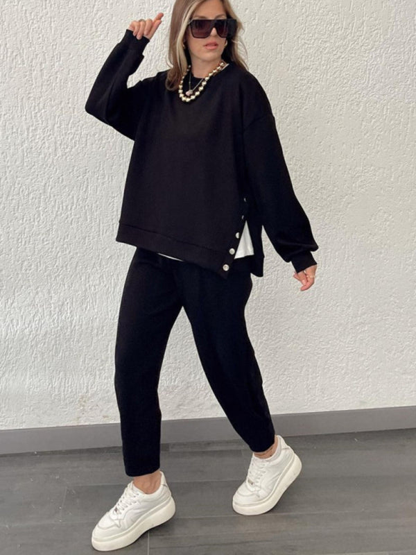 Lounge Paire de sweat-shirt et pantalons de survêtement à boutons latéraux