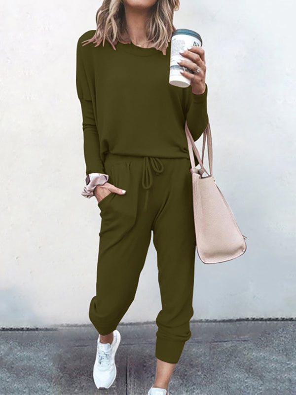 Lounge Set- Soft Lounge Cotton Blend Pants and Long Sleeve T-Shirt 2-Piece Set- Olive green- IndioGear Clothing and Gear