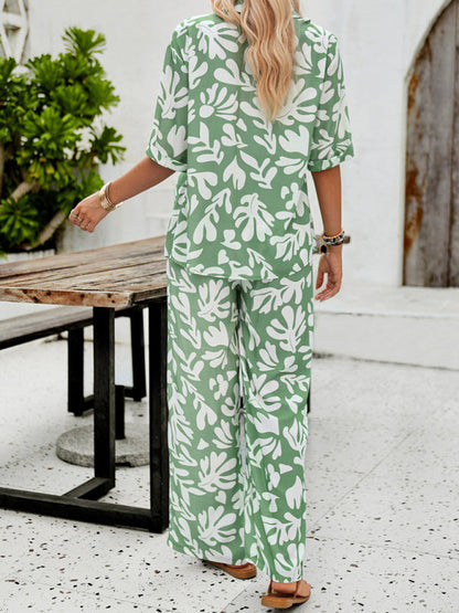 Lounge Set-Tropical Casual 2-Piece Shirt and Pants Vacation Set-Pekosa Women Clothing