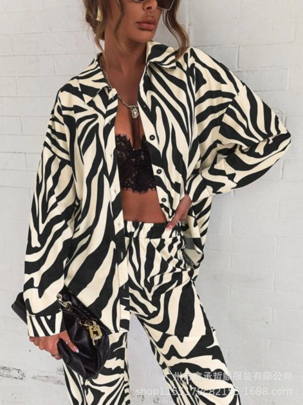 2 Piece Loungewear Set in Zebra Print - Shirt & Pants