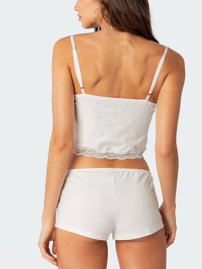 Cami Top and Boyshorts Loungewear with Delicate Lace