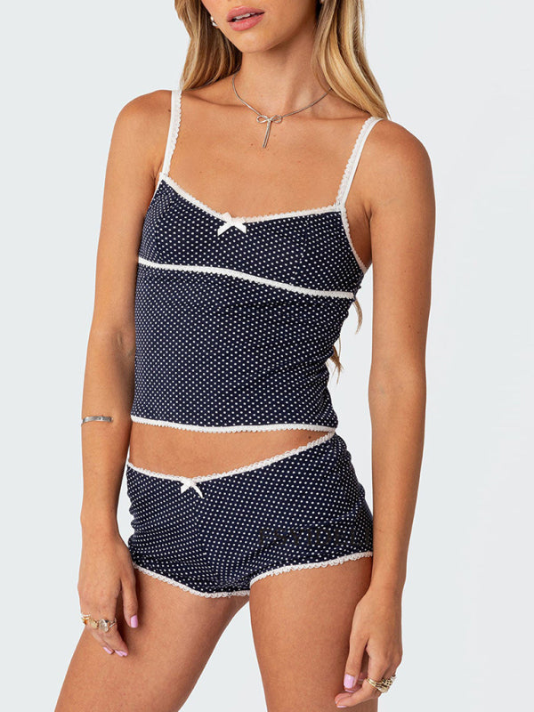 Casual Summer Polka Dot Lounge Set - Boyshorts & Cami Top