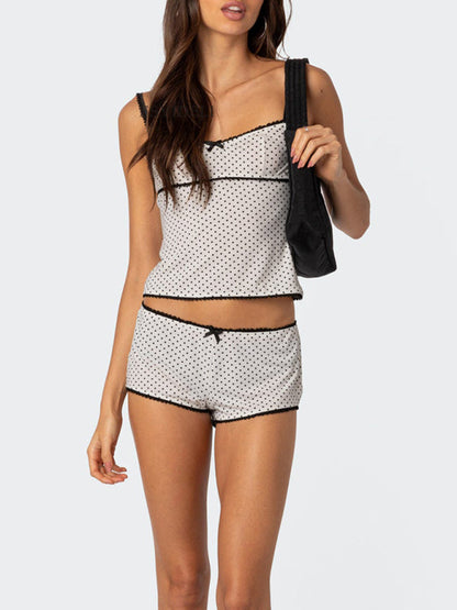 Casual Summer Polka Dot Lounge Set - Boyshorts & Cami Top