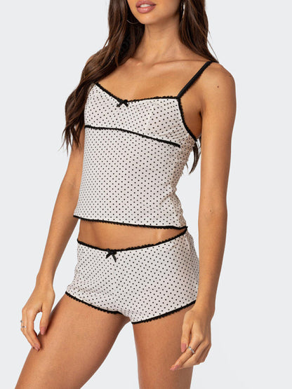 Casual Summer Polka Dot Lounge Set - Boyshorts & Cami Top