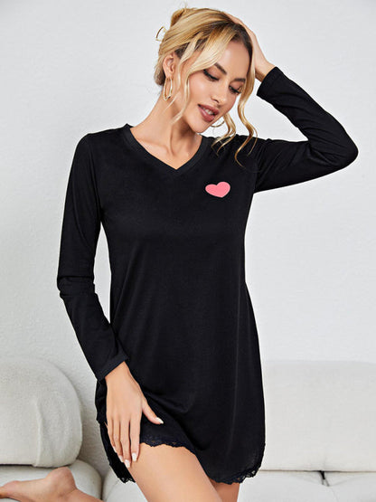 Loungewear- Lace-Edged Loungewear Tee | Mid-Length Nightdress- - IndioGear Fashion and Gear