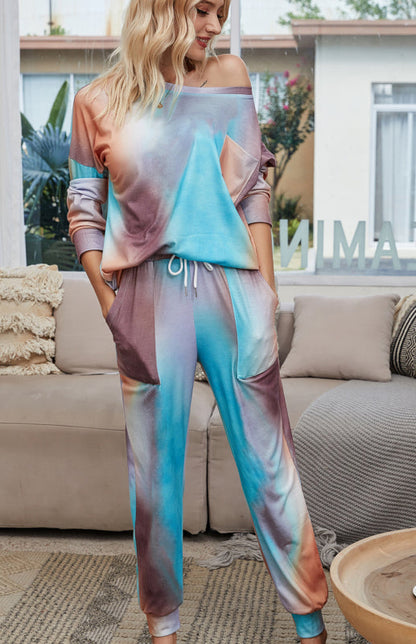 Loungewear- Tie Dye Duo Cotton Loungewear - Long Sleeves Tee and Pencil Pants- - IndioGear Fashion and Gear