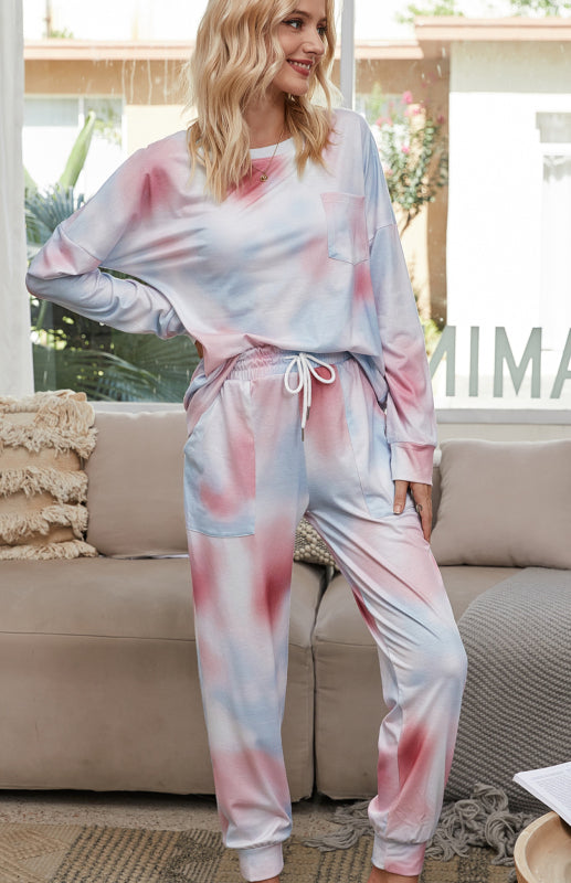 Loungewear- Tie Dye Duo Cotton Loungewear - Long Sleeves Tee and Pencil Pants- - IndioGear Fashion and Gear