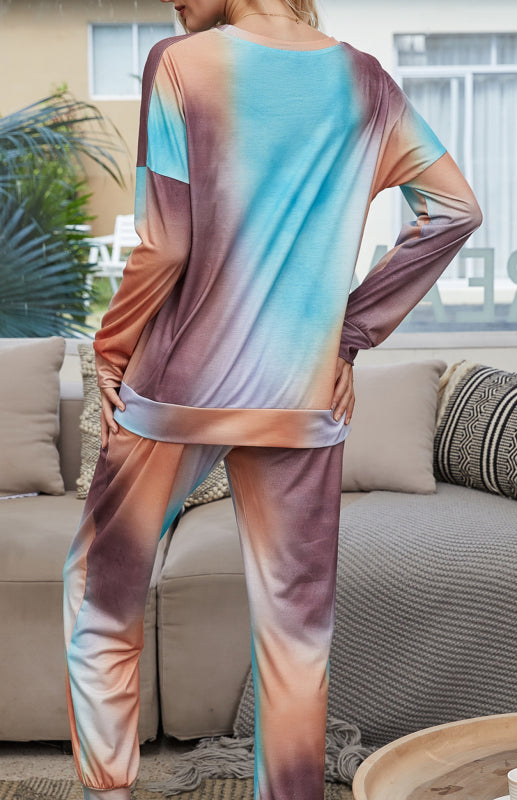 Loungewear- Tie Dye Duo Cotton Loungewear - Long Sleeves Tee and Pencil Pants- - IndioGear Fashion and Gear