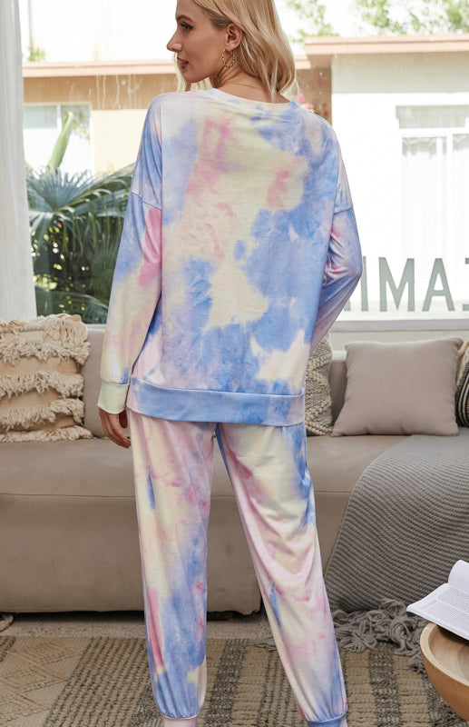 Loungewear- Tie Dye Duo Cotton Loungewear - Long Sleeves Tee and Pencil Pants- - IndioGear Fashion and Gear